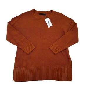 Merokeety Fall Knit Women M Sweater Pullover Rust Orange Crew Neck Long Sleeve
